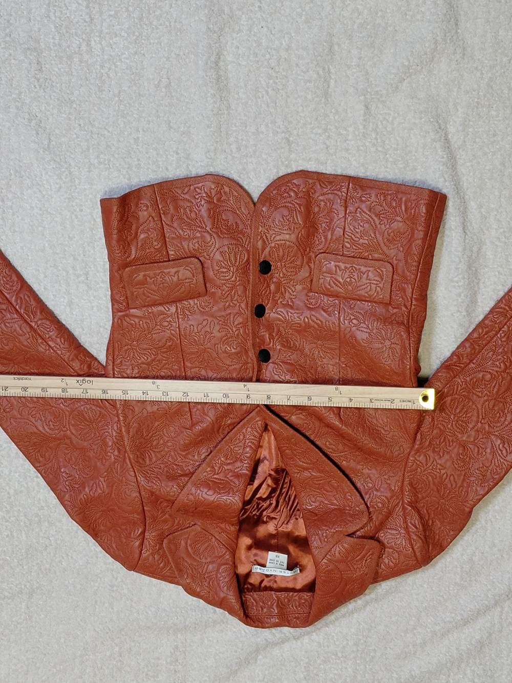 Peter Nygard Embossed snap Button-Front genuine Leather Jacket XS - Rust Orange - Picture 4 of 7